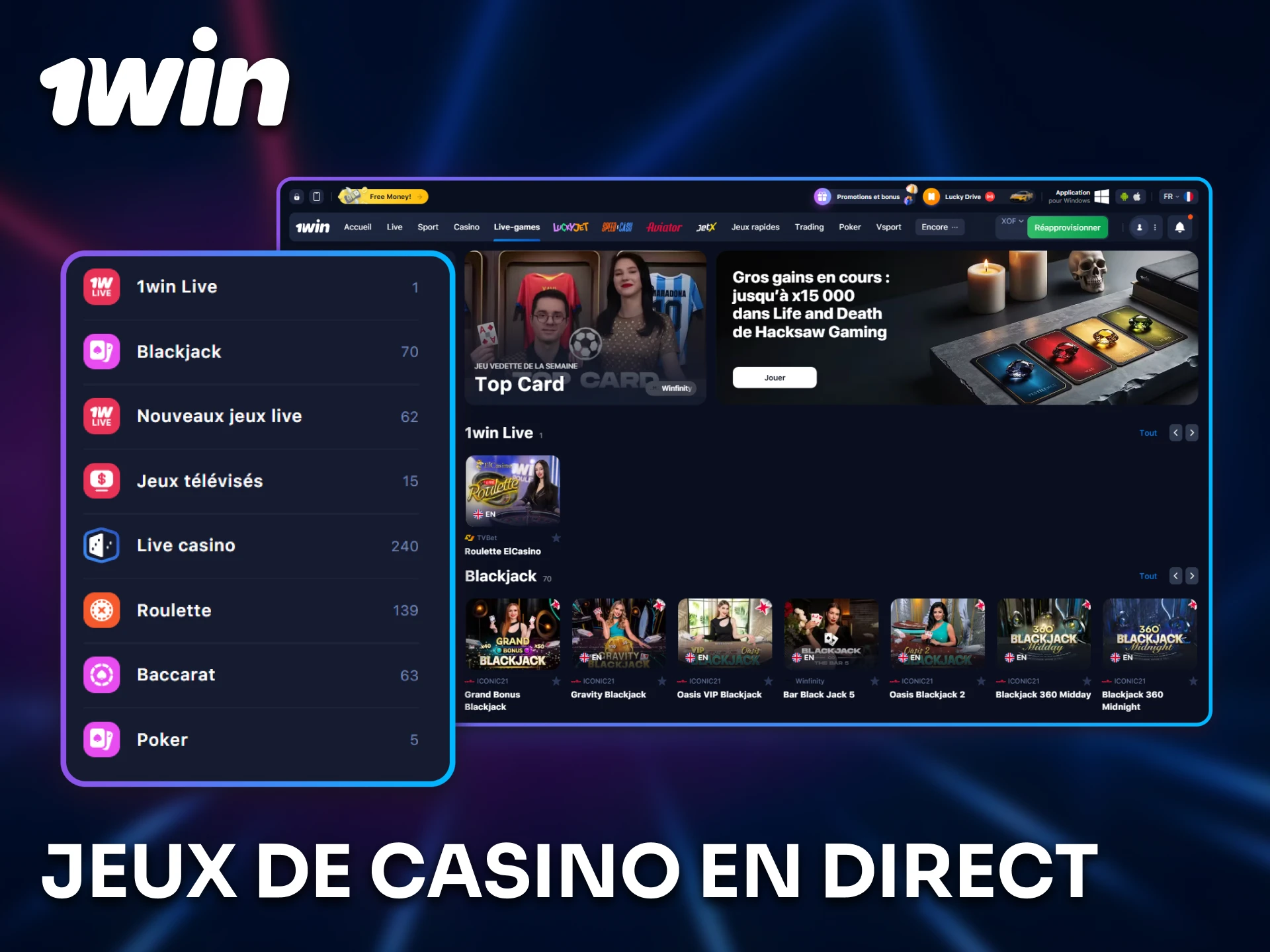 Découvrez les jeux de casino en direct sur 1win.
