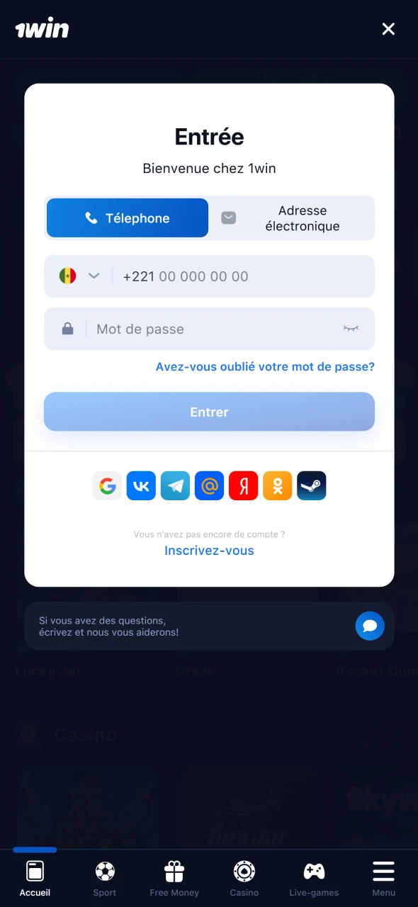 Choisissez un mot de passe sécurisé et connectez-vous à 1win.